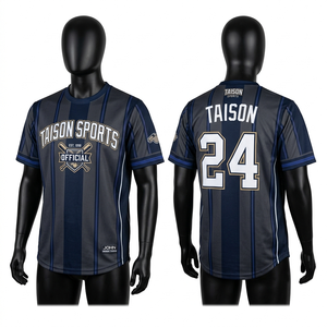 Polo d'arbitre de baseball pour hommes 190GSM en polyester respirant interlock bleu marine/gris à rayures horizontales avec logo personnalisé sublimé - Product Image 2
