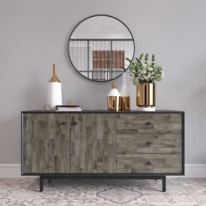 Armoire de présentation minimaliste en bois d'hévéa pour salon 140x35x68cm Meuble de maison KTB68061 - Product Image 3