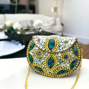 Tas genggam wanita mosaik logam desainer buatan tangan pengantin malam tas Clutch logam mosaik modis buatan tangan dari kerajinan mewah