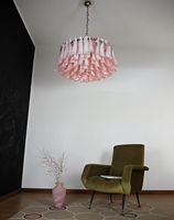 Luxe Moderne Grand Lustre Murano Rose Verre Rose Forme Joli Lustre pour Chambre Cage D'escalier Entrée