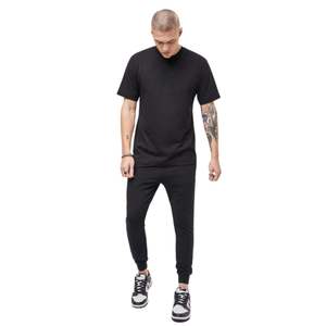 Pantalones de chándal cónicos de enfoque ajustados para hombre 80% Algodón negro elegante acanalado tobillo Joggers Casual cintura con cordón para gimnasio Streetwear - Product Image 4