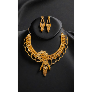 Boucles d'oreilles collier fabriquées en Inde et plaquées or 22 carats, ensemble de bijoux boucles d'oreilles collier de conception unique pour femmes - Product Image 1