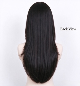 Peluca de Cabello Humano 100% para Mujer, Peluca Negra Larga y Lisa con Flequillo, Cabello de Aspecto Natural en Capas para Uso Diario y Fiestas - Product Image 2