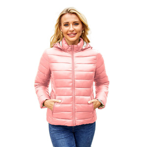 Chaquetas Acolchadas Brillantes de Color Rosa, Ajustadas, a la Moda, con Puños Perforados, Cremallera, Bolsillos, Relleno de Algodón, Estilo Urbano para Mujer - Product Image 1