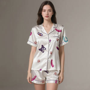 Adult Silk <b>Satin</b> <b>Pajama</b> Set Digital Print, Soft & Cool 2-Piece Loungewear - Product Image 1