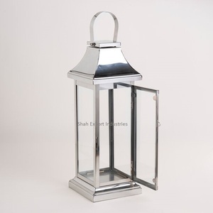 Home Decorative Metal & Glass <b>Candle</b> Lantern Silver Finished for Wedding & Christmas Tabletop Decor <b>Hanging</b> Lantern - Product Image 2