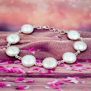 925 Sterling <b>Silver</b> 8\" Inch <b>Adjustable</b> Coin-Shape Freshwater Pearl <b>Bracelet</b> Handmade Natural Anniversary Gift - Product Image 4