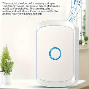 Sonnette de porte sans fil intelligente avec portée de 304,8 m, 60 mélodies, 5 niveaux de volume, mode silencieux 110 dB, indicateur LED, alimentée par batterie - Product Image 3