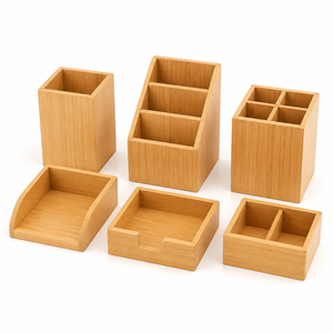 Juego de 6 Organizadores de Escritorio de Bambú, Bandeja de Almacenamiento para Oficina, Portalápices, Venta al por Mayor - Product Image 1