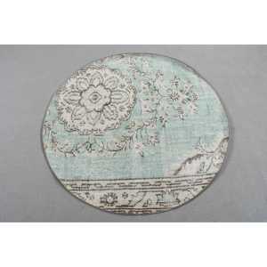 Alfombra Turca Vintage de 4,3x4,3 pies, Alfombra Redonda, Alfombra de Lana Azul - Product Image 1