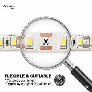 Bande lumineuse <span class=keywords><strong>LED</strong></span> intelligente SMD 2835 <span class=keywords><strong>12V</strong></span> CC, haute densité, application WiFi et télécommande pour gradation, <span class=keywords><strong>ruban</strong></span> flexible blanc chaud 3000K - Product Image 3