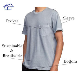 Camiseta de manga corta de talla grande transpirable de tela de punto de algodón en blanco informal de alta calidad con bolsillo multicolor para hombres - Product Image 4