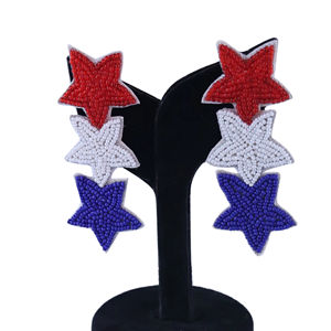 Pendientes de Estrella con Cuentas Hechos a Mano, Ligeros, Cómodos de Usar, con Bordes Cosidos Limpios y Duraderos, en Rojo, Blanco y Azul - Product Image 1