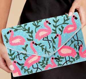 กระเป๋าคลัทช์แฟชั่นสำหรับงานปาร์ตี้ทำจากลูกปัดลายสตรอเบอร์รี่และนกฟลามิงโก - Product Image 2