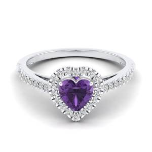 แหวนหมั้นเพชรทรงหัวใจ 0.75 กะรัต ประดับพลอยอะมีทิสต์  ทองคำขาว 14K คุณภาพสูง ได้รับการรับรองจาก IGI สำหรับผู้หญิง - Product Image 5