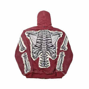 Sudadera con Capucha Unisex Vintage con Diseño de Esqueleto y Cremallera, Parche de Hueso en 3D, Estilo Gótico Urbano con Logotipo Bordado para Entusiastas del Streetwear - Product Image 2