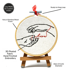 Kit de broderie fait main « Fil Rouge du Destin » et « Doigts Entrecroisés » – Art mural romantique minimaliste, taille du cerceau 10 cm - Product Image 2
