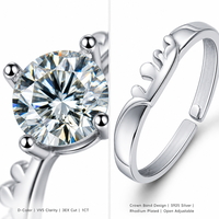 Bague Solitaire en Moissanite Ronde 1 carat Couleur D VVS en Argent Sterling S925 Certifiée GRA pour Femme – Vente en Gros