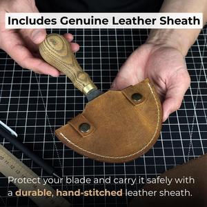 Cuchillo grande de media luna, hoja afilada forjada a mano de acero al carbono endurecido, mango ergonómico, con Funda de cuero, herramienta de cuero - Product Image 6
