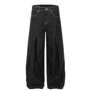 Taille moyenne hommes Denim pantalon en vrac approvisionnement jambe droite à la mode pantalon coton tissu avec fermeture à glissière et cinq poches - Product Image 1