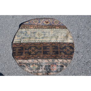 Tapis turc vintage brun beige traditionnel de grande surface motif rectangulaire classique laine latex pour couloir adolescent 2.6 X 2.6ft - Product Image 1