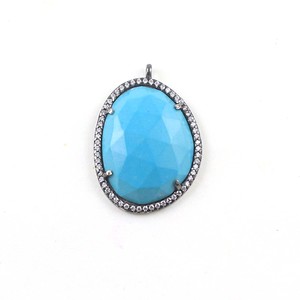Impresionante Colgante Ovalado Chapado en Oro con Turquesa y Circonitas Cúbicas, con Dijes de Joyería de Moda Inspirados en la Cristiandad para Niños - Product Image 4