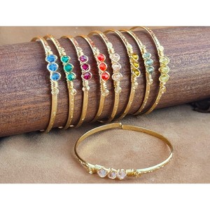 Stylish Gold Plated Fashion Bangle with Colorful Stones Trendy Resale Appeal <b>Bracelet</b> - Product Image 2