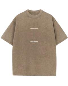 T-shirt oversize pour homme, lavage à l'acide vintage, coton, streetwear, décontracté, manches courtes, couleur kaki brun, style homme, haut - Product Image 1