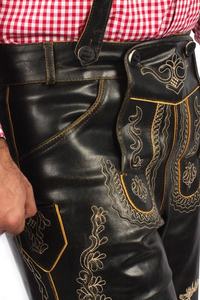Lederhosen traditionnels pour hommes en cuir de vachette suédé, style bavarois, pour l'Oktoberfest, avec fermeture boutonnée, respirants et coupe-vent, vente en gros - Product Image 5
