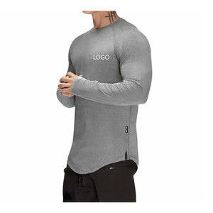 T-shirt de compression de sport à manches longues uni pour homme, entraînement, tissu peigné, coupe ample - Product Image 5