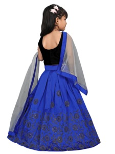 Ensemble Lehenga Choli pour filles Shoryam Fashion, bleu, longueur au sol, séchage rapide, avec dupatta en filet brodé, pour mariage, fête, cérémonie - Product Image 5
