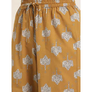 Ensemble Kurta Droit en Coton Imprimé Floral Moutarde pour Femmes avec Palazzo 48 Pouces Vêtements Printemps/Été - Product Image 6