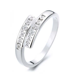 Amy Annette Bypass <b>Ring</b> Sterling Silver for Swarovski <b>Crystals</b> Trendy Eternity Inlay Number Shape Rhodium for Engagement Office - Product Image 1