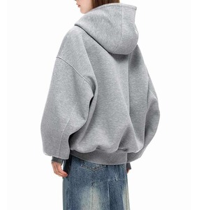 Sudadera con capucha de invierno OEM con cuello alto y cremallera, 100% algodón, impermeable, cortavientos, transpirable, de peso pesado, con logotipo personalizado, cremallera completa, para mujer - Product Image 5