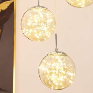 Offre exclusive: Lustre moderne d'escalier boule de verre LED à 10 lumières, pendentif haut plafond réglable, 50W, 16 "W x 79" H, jaune - Product Image 3