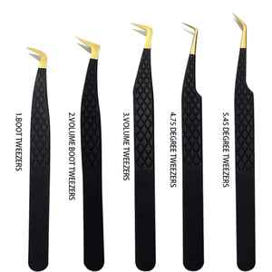 Pinzas para Extensión de Pestañas de Volumen, Marca Privada al por Mayor, Antiestáticas, Punta Serrada de Precisión, Punta de Fibra Personalizada Rosa y Plateada - Product Image 4