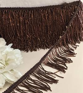 Ribete de Flecos con Cuentas Marrones Hecho a Mano para Vestidos, Saris y Decoración del Hogar, Borde de Encaje con Cuentas de Estilo Bohemio para Disfraces de Danza - Product Image 1