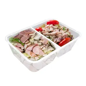 PP lunch boxes disposable 2compartments meal prep rectangle food packaging Korean multipurpose microwavable food container