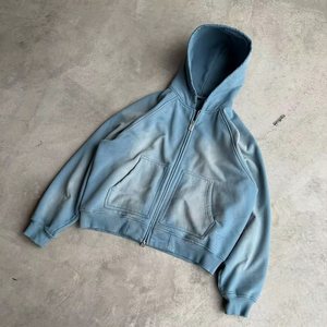 Sudadera con capucha encerada desgastada vintage con etiqueta privada bordada personalizada invierno pesado 100% algodón de gran tamaño XL liso teñido - Product Image 1