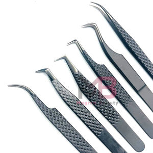 Juego de Pinzas para Extensión de Pestañas Muy Famoso, Acero Inoxidable Japonés, Puntas de Plasma Negras, Mango Negro Mate con Recubrimiento de Color - Product Image 5