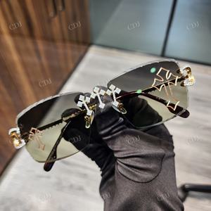 Men's Green Shades Cross Bridge Moissanite Sunglasses Hip Hop Style Rimless GRA Certified Diamond Tester <b>Glasses</b> - Product Image 2