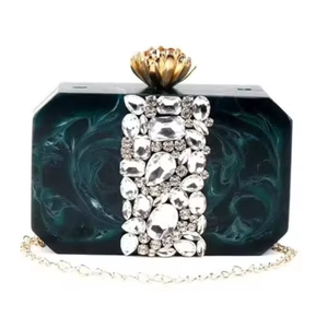 Uniquely Handmade Resin Clutch with Intricate Floral Design Fashionable Handbag with <b>Beaded</b> Straps Metal Flower Embellishments - Product Image 6