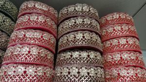 Custom Made with Stone Fixed Machine Embroidered <b>Ribbons</b> & Laces in Various Designs & Colours for <b>Wedding</b> Dresses in 1.25 Inch - Product Image 2