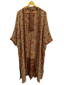 Ropa de verano Albornoz Seda Sari Kimono Vintage Sari Robe Suave Playa Fiesta Vestido Indio Hecho a mano Seda Kimono - Product Image 5