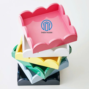 Bandeja decorativa minimalista de varios colores Bandeja de servicio de borde curvo de laca ondulada hecha a mano de Vietnam - Product Image 3