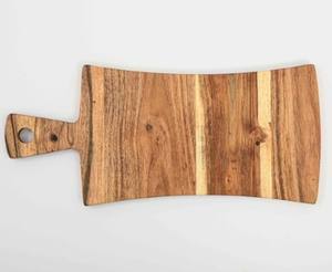 Tabla de cortar de madera de Acacia Natural hecha a mano, tabla de cortar de borde curvo con asa, bandeja de charcutería de queso para servir para Cocina - Product Image 1