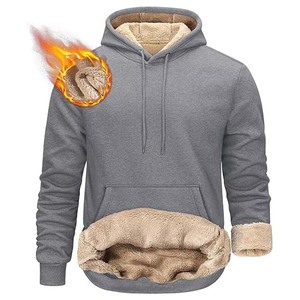 Grey Heavy Sherpa Fleece Lined Pullover Sudadera con capucha gruesa de invierno - Product Image 5