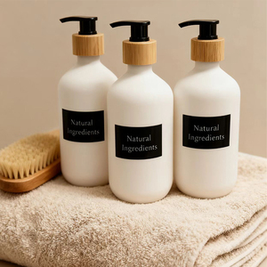 500Ml Tùy Chỉnh Matte Frosted Trắng Pet Chai Nhựa Tre Lotion Bơm Rỗng Bao Bì Cho Chăm Sóc Da Huyết Thanh Dầu Gội Mặt Nạ - Product Image 2