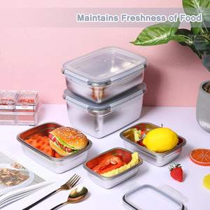 10-Piece Stainless Steel <b>Meal</b> <b>Prep</b> Containers Set Rectangular Bento Lunch <b>Box</b> with Leak-Proof Lids Metal <b>Meal</b> Storage Pot Set - Product Image 4