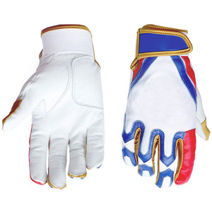 Gants de baseball à doigts entiers, blancs, rouges, bleus, en cuir, fermeture auto-agrippante, antidérapants, pour droitier, adulte, toutes saisons - Product Image 5